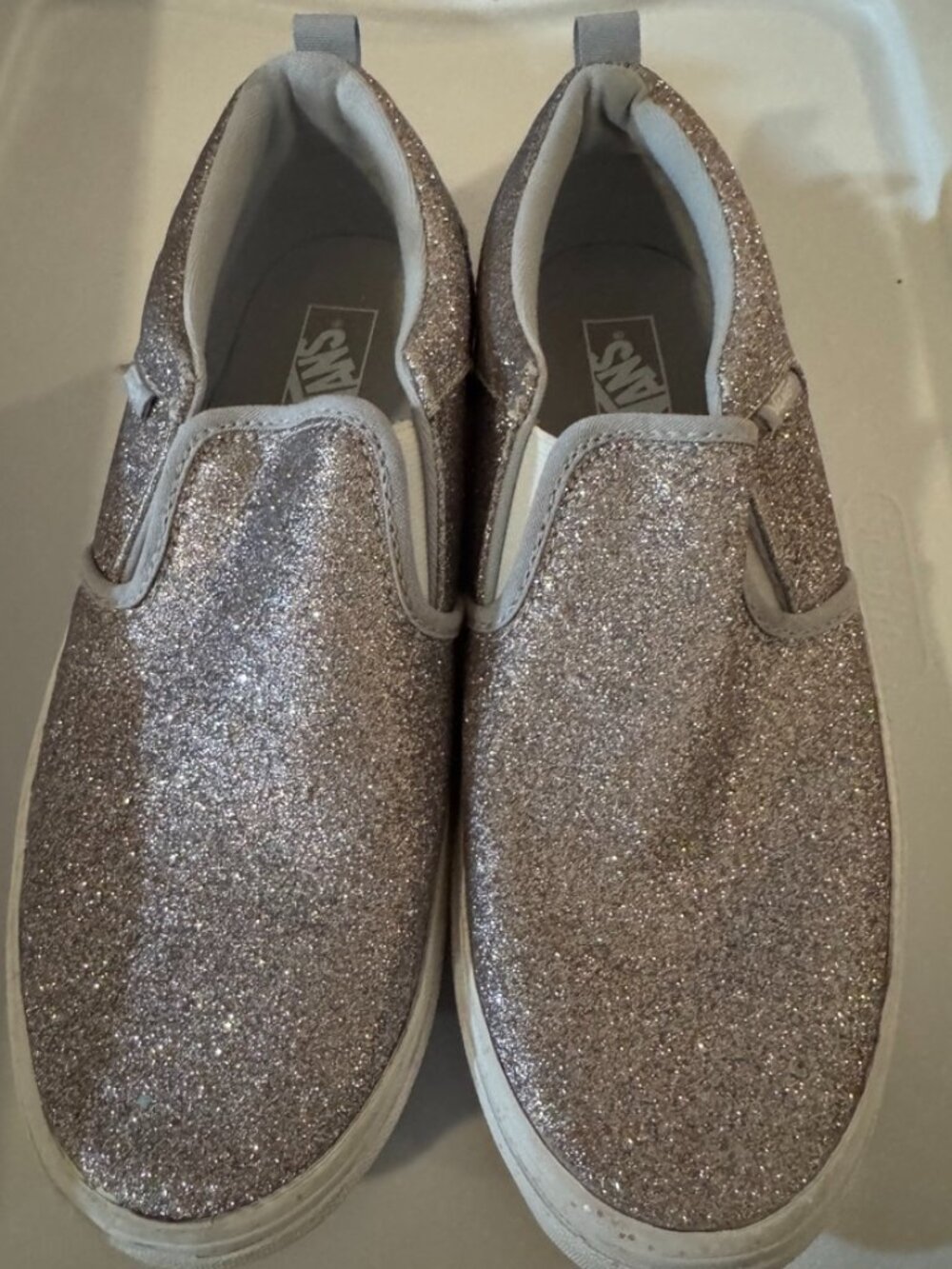 Vans Girls' Missy Silver Glitter Slip-On Sneakers,Size:Girls' 6, Great Condition